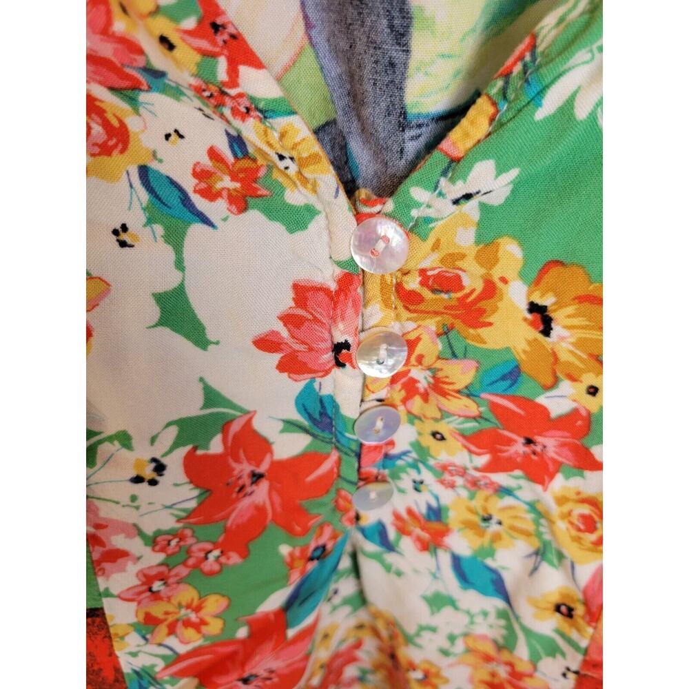 Fig & Flower Shell buttons Orange Green Floral Long Sleeve Top Women's Sz 3X - Picture 7 of 10